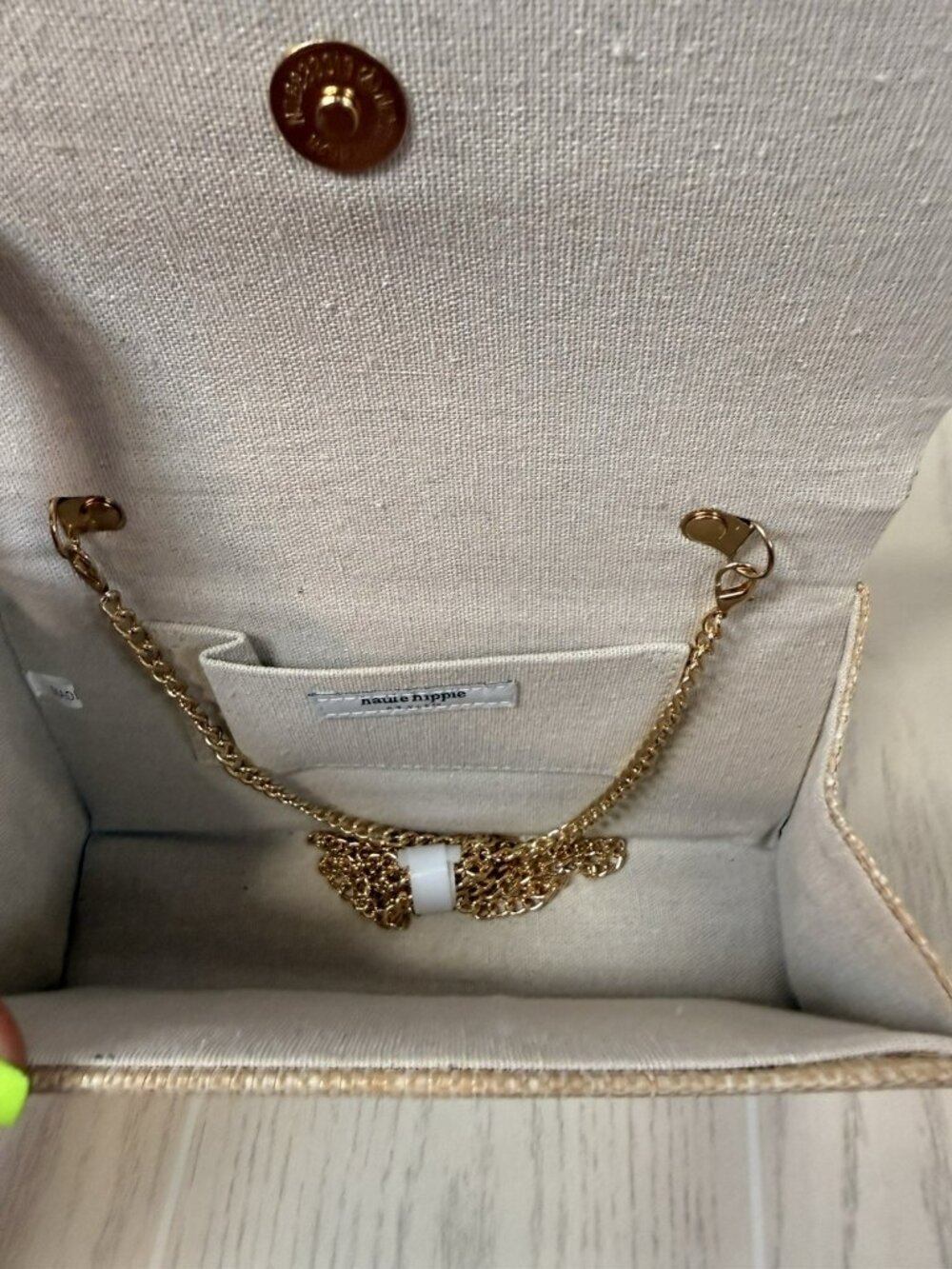 New With Tags HAUTE HIPPIE Small Boho Beaded Sequin Natural Linen Purse Clutch - Picture 13 of 16